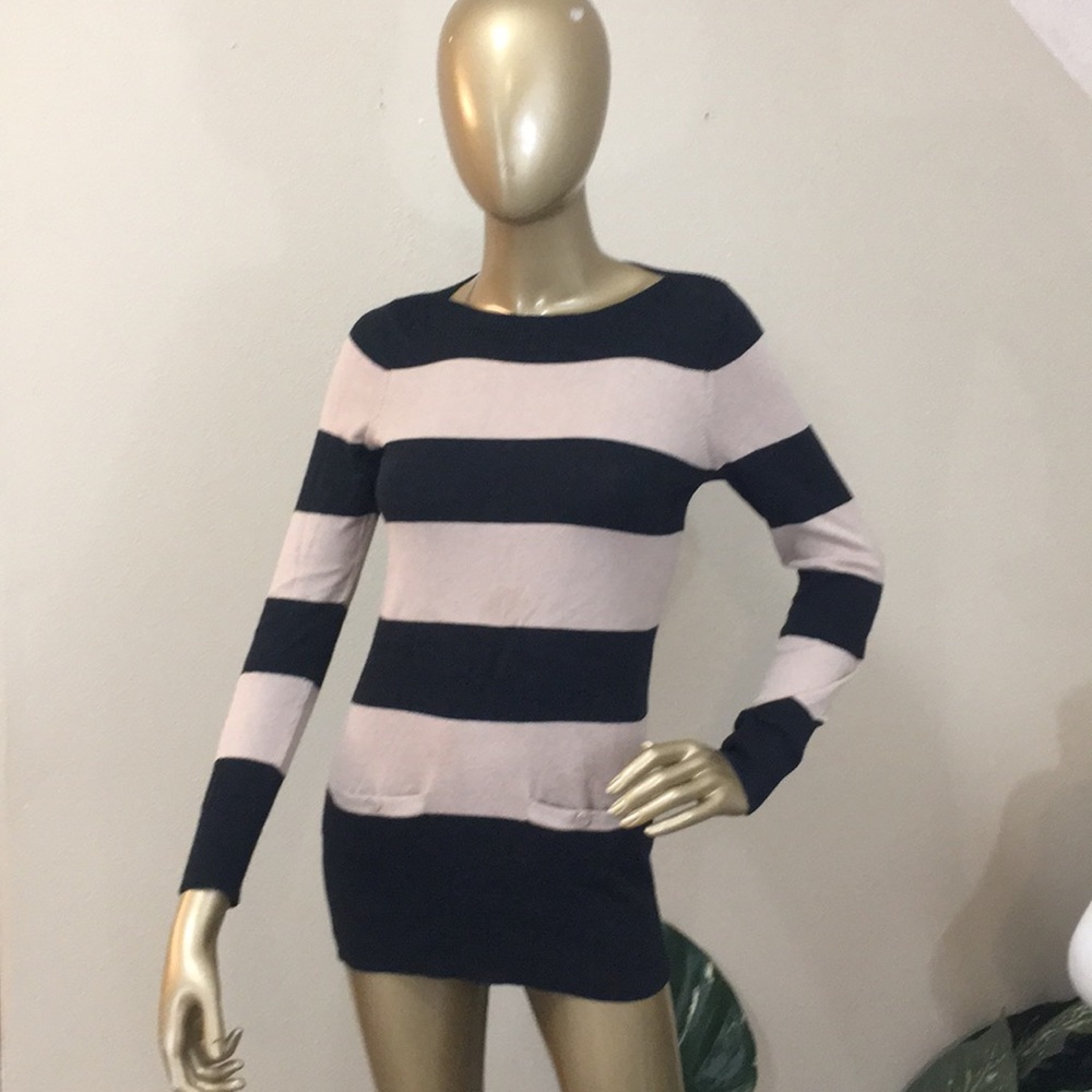 ANN TAYLOR LOFT black tan stripe sweater, small